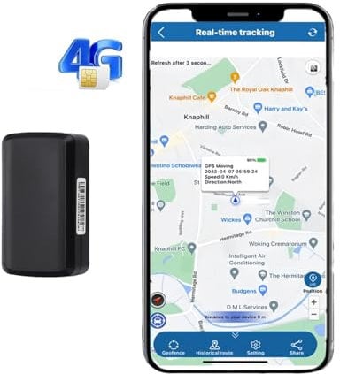 GPS Tracker Car Without Subscription - 90 Days Standby, 5 Second Position Update, 4200 mAh Battery, Waterproof & Magnetic (for Car, Motorcycle, Bicycle) - Free App