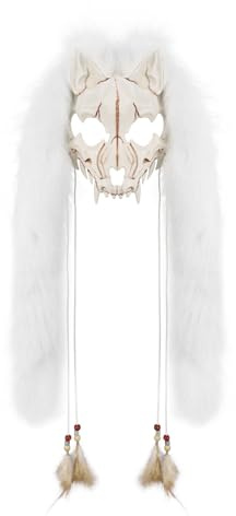 YJZQ Masque Viking Masque de Renard Demi-visage Crâne de Renard Loup-Garou Déguisement médiéval pour Théâtre Historique Cosplay Halloween avec étole peluche et plume
