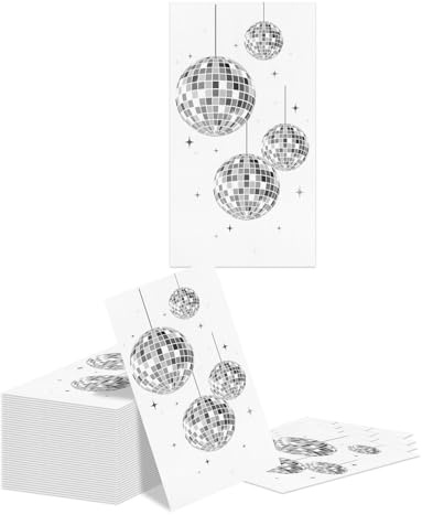 Kotkiddy 40 STK Disco Party Cocktail Servietten Einweg 70er 80er 90er Jahre Motto 2 Lagig 1016cm X 2032cm Weiß Hochzeit Geburtstag Abschlussfeier Dekoration