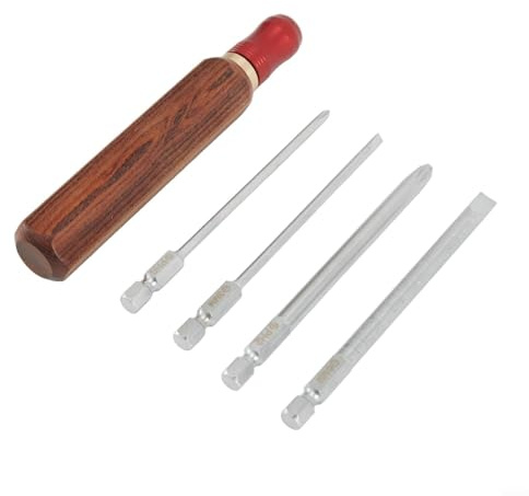 Gdfnmogo Schnellwechsel-Schraubendreher-Set mit Holzgriff und PH2 PH0 Kreuz und 6 mm 3 mm Schlitz-Bits und Holz für Heimwerker und Werkstatt (A)