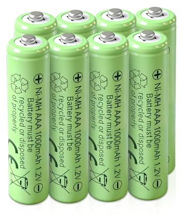 Rechargeable AAA Batteries 8 Pack, 1000 mAh NiMH AAA Rechargeable Batteries, Pre-Charged and Long-Lasting 1.2V Low Self Discharge High-Performance Triple AAA Batteries