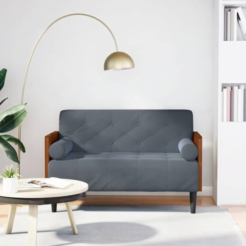 Ordellia Zweisitzer-Sofa, Dunkelgrau Samt 110 cm Sitzbreite, mit Nackenrollen, Robuster Sperrholzrahmen, Komfortable Polsterung für Wohnzimmer