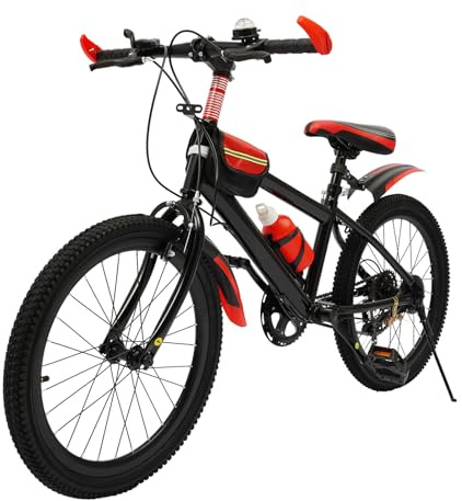 Gdetnysty Kinder Mountainbike 20 Zoll Jugendfahrrad 7 Gang MTB Rot Schwarz Stahl Rahmen V Bremse Rücktritt Federung Schaltwerk Höhenverstellbarer Sattel Für Kinder 130-150 cm 7-12 Jahre