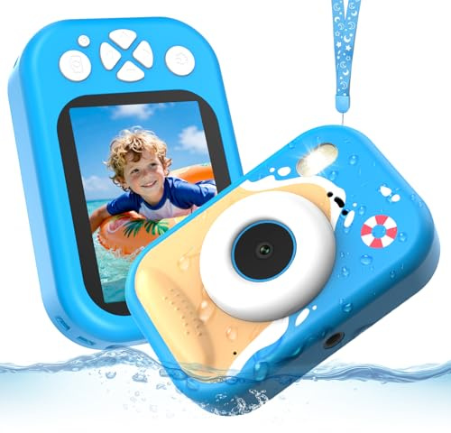 Ukuu Cámara Fotos Infantil, 48MP HD 1080P Cámara Acuática para Niños con Pantalla de 2,4 Pulgadas Ideal para Deportes Acuáticos, Natación y Playas (Azul)