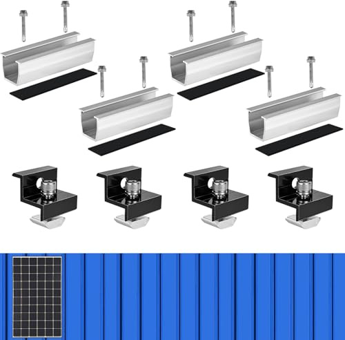 TTMIXKI Kit di montaggio per pannello solare per 1 pannello (4 pezzi), set di guide e morsetti in lega di alluminio, adatto per telaio spesso da 3 a 3,5 cm, staffa impermeabile per tetto in latta