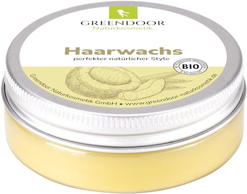 GREENDOOR natürliches Haarwachs matt 50ml, natural Style wax ohne Silikon Mineralöl Duftstoffe Parfum, Naturkosmetik hair styling mit Bio Kokosöl Bienenwachs Jojobaöl