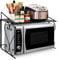 P&B Stable Microwave Shelf Stand Metal Microwave Oven Rack Single Layer Kitchen Storage Organiser Countertop Space Saver for Small Kitchen Bathroom (Black)