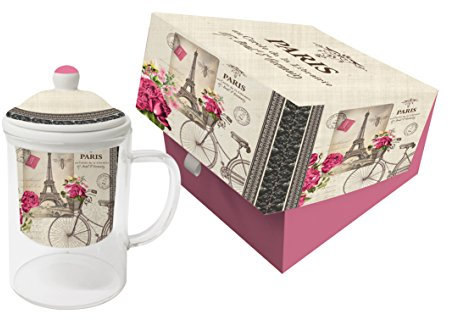 PPD Vélo Parisien Teebecher mit Sieb und Deckel, Tee Becher, Glasbecher, Trinkbecher, Glas / Porzellan, Mehrfarbig, Ø 8 cm, 603052