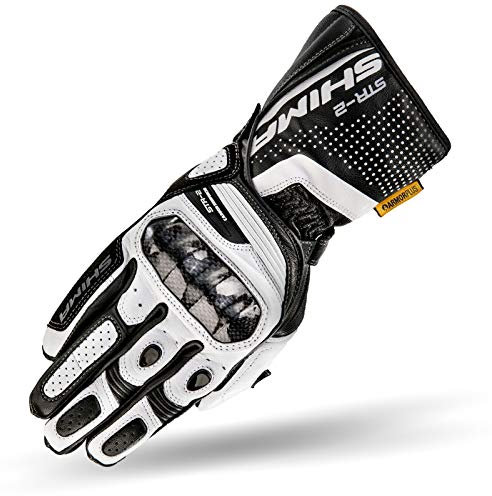 SHIMA STR-2 Motorradhandschuhe Herren - Touchscreen, Sommer, Sport Leder Handschuhe mit Carbon Knöchelprotektor, Handflächen- und Fingerschieber, Verstärkte Handfläche (Weiß, L)