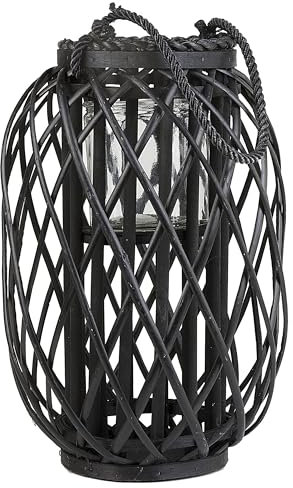 Dekolaterne Weidenholz schwarz 40 cm mit Kerzenhalter Griff Modern dekorativer Kerzenständer Mauritius