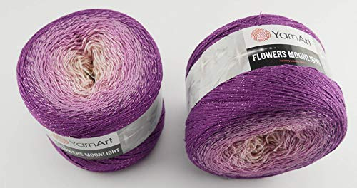 YarnArt Flowers 500 Gramm Bobbel Wolle mit Glitzer und Farbverlauf, 53% Baumwolle, Bobble Strickwolle Mehrfarbig 1000m (Brombeere Rose beige 3290)