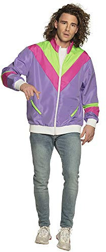 Boland Costume adulte Veste d'entraînement années 80 avec poches pour tenue de camping, jogging, costume assi, style rétro, déguisement de groupe, fête de carnaval,Rose, Violet et Vert, XL