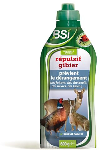 BSI - Répulsif Gibier - Granulés pour Épandre - Produit Naturel - Base Végétale - Prévient la Gêne des Faisans - Chevreuils - Lièvres - Lapins - Prêt A l'Emploi - 600 g