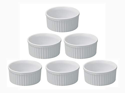 Hobby Tech Lot de 6 Petits Ramequins Verrines Blancs 6,6cm x 3,3cm Moule à Soufflé pour Muffin Pâtisseries Cupcake et Crème Brûlée Desserts en Céramique Résistant Forte Température