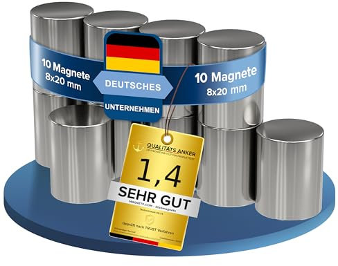 5x Neodym Power Magnet silber - Stabmagnet extra stark lang - Durchmesser 10x30mm lang - starke Magneten Supermagnet - Haftkraft ca. 5 kg - Magnete für Whiteboard, Pinnwand, Magnettafel, Werkstatt