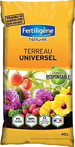 FERTILIGENE NATUREN FUNI40N - Terreau Universel UAB 40 L - Favorise la croissance -Nourrit en continu - Enrichie en engrais organique - Contient des fibres de miscanthus - Terreau démarche responsable
