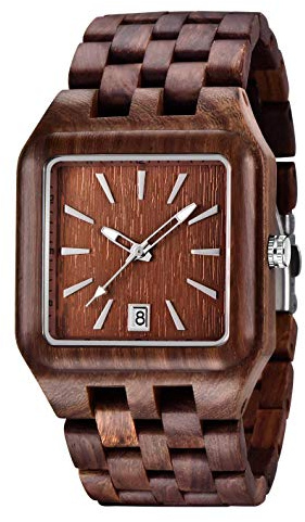 Dentily Wood Watch Men's Rectangle Dial Wooden Watches Quartz Movement Mens Watches…