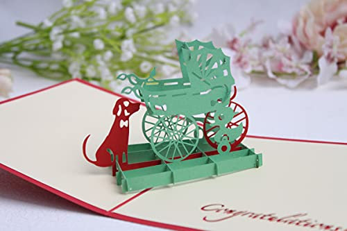 KUNSTIFY 3D Pop Up Karte, Geschenk zur Geburt Freund Freundin Männer Frauen Vater Mutter Glückwunsch Geschenke für Eltern Glückwunschkarte Baby Neugeborenes Kind Schnuller (Kinderwagen Grün)