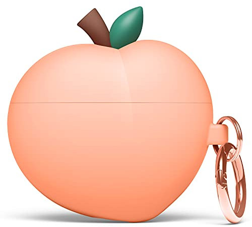 elago Peach Hülle Kompatibel mit AirPods 3 Case - Niedliches 3D Pfirsich Design Case mit Schlüsselanhänger, unterstützt drahtloses Laden, voller Schutz, Robustes Silikon, großer Fallschutz (Pfirsich)