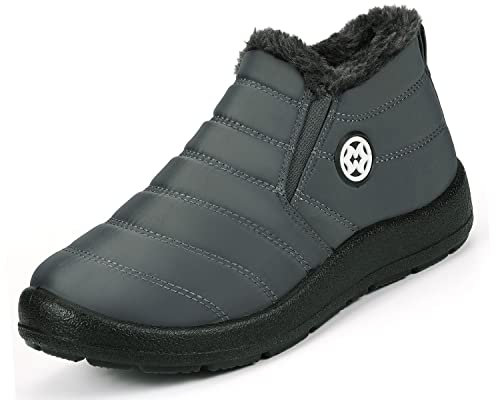 Gaatpot Winterschuhe Damen Winterstiefel Wasserdicht Stiefel Warm Schuhe Winter Stiefeletten Dunkelgrau Gr.42