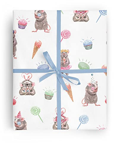 Wrap and Revel Geschenkpapier für süße Ratten, 68,6 x 99,1 cm, mit festlichen Mäusen oder Ratten