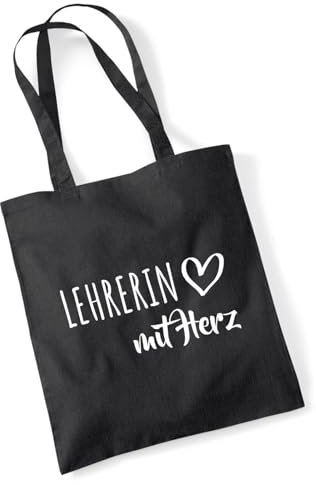 Huuraa Jutebeutel Lehrerin mit Herz Geschenk 10 Liter Black Baumwolle Lehrerin Präsent