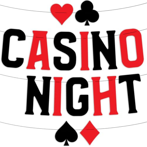 Sterling James Co. Glitzerbanner mit Casino-Thema – Las Vegas-Geburtstags- und Junggesellenabschiedsdekoration – Poker-Party-Girlande, Gefälligkeiten und Zubehör