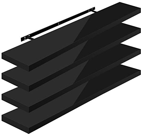 WOLTU Étagères Murales,Tablette Murale de Lot de 4, Étagère Flottante, Étagère à Livres, CD DVD, Panneau de Bois, 120x22,9x3,8cm, Noir, RG9484sz-4