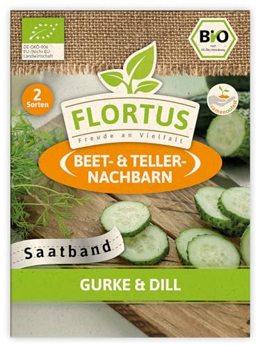 FLORTUS Gurke & Dill Saatband | 3 BIO Saatbänder für Gemüse und Kräuter Anbau | Saatgutmischung für Frische Salatgurken und aromatischer Dill