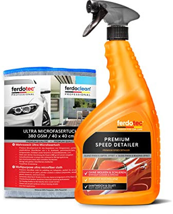 ferdotec Premium Speed Detailer 750ml inkl. Microfasertuch Vorteil Set - Schnellversiegelung, Sprühversiegelung mit Ultra Mikrofasertuch 380 GSM 40x40cm - Schneller Tiefenglanz zum Sprühen