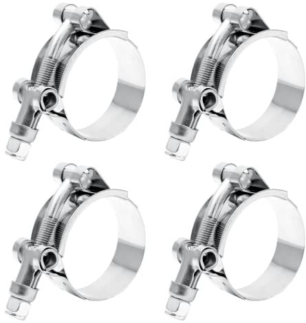 Litoexpe 4 Pack 1.25 Inch T-Bolt Hose Clamp Working Range 41-46mm, Stainless Steel Hose Clamp for 1.25 Inch Hose ID, Stainless Steel Bolt (41-46mm, 4Pack)