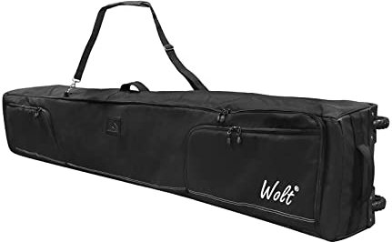 WOLT Rolling Skitasche - Gepolsterte Skitasche mit Rollen für Flugreisen für Doppelpaar Ski bis 190 cm (Schwarz)