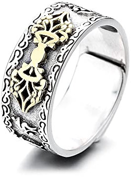 Lllunimon 925 Sterling Silber Exquisite buddhistische Amulett Ring, einfache Retro tibetische Band Ring, Charming Fengshui Schmuck Geschenke für Männer Frauen