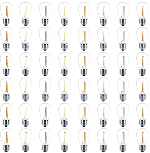 Meconard 48 Pack S14 LED String Light Bulbs, 1 Watt Shatterproof Replacement Bulbs for Patio Outdoor Sting Lights, E26 Medium Screw Base, Warm White 2200K, Non-Dimmable