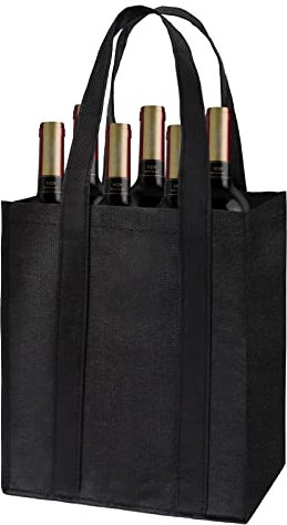 GLAITC Wine Bottle 6 Bottels,Reusable Black Compartment Wine Bottle Bag Carrier Wine Bottle Holder Bag with Carry Handle for Fishing,Camping,Travel,Shopping,Storage,31 x 25 x 18cm