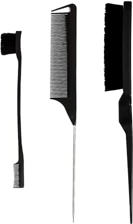 3 Pezzi Spazzola Capelli Kit, Doppio Bordo Pettine, Pettine a Coda Topo, Spazzole e Pettini per Bordi, Capelli in Setola Pettini, Pettine per Stuzzicare, per Casa, Parrucchieri(Nero)