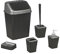 URBNLIVING 5 Pc Rattan Bathroom Bin Toilet Bowl Brush Toothbrush Soap Dispenser Holder Set (Black)