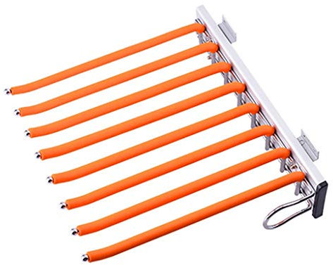 JUNNIU Schrank-Hosenständer zum Herausziehen, seitliche Montage, Schalhalter, Kleiderstange, 9 Hosen-Kleiderbügel für Kleiderschrank, Edelstahl, Orange-46 cm Decoration
