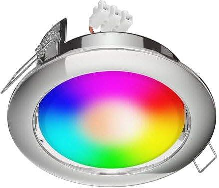 ledscom.de Einbaustrahler Zobe II flach chrom glänzend + RGB Leuchtmittel warmweiß - kaltweiß (2900-6200), Smart Home - 107mmØ Loch 90mmØ