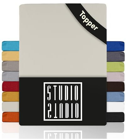 STUDIO Basic Topper Spannbettlaken 140x200cm – Jersey-Spannbetttuch aus 100 % gekämmter Baumwolle – Schnee – bügelfrei, elastisch & Oeko-TEX Zertifiziert – für Topper 4–14 cm