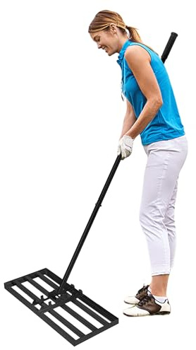 HENGMEI Rasen Rakel Edelstahl Lawn Rakel Leveling Rake zum Sanden Abziehen Levelingrake Leveler Lawnleveling Golf Gartengras Werkzeug Hinterhof Rasen Rasenschieber (Schwarz, 25x75cm)