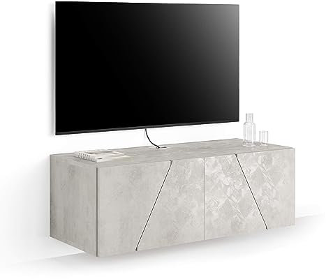 Mobili Fiver, Porta Tv sospeso Emma Con Anta, Grigio Cemento, 104 cmx42 cmx36 cm, Mobile Tv Sospeso Moderno per televisori fino a 43'', Made in Italy