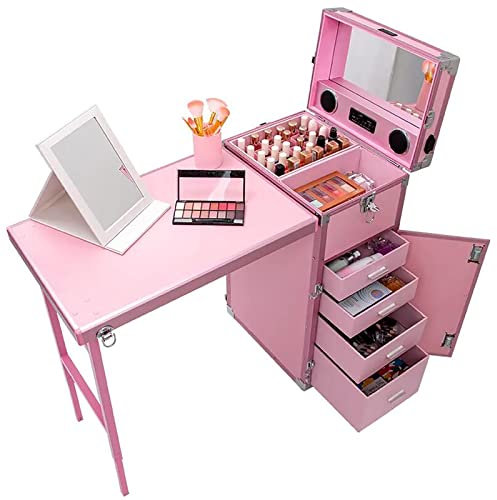 COYEUX Tragbarer mobiler Maniküre-Schreibtisch mit Zugstangen-Make-up-Tisch, klappbarem Nageltisch, mit Stauraum, Arbeitstisch und Spiegel, für den Salon von Make-up-Künstlern und Technikern