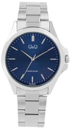 Q&Q Herren-Uhr Edelstahl Gliederarmband 3 Bar Analog Quarz (silberfarbig blau 1)