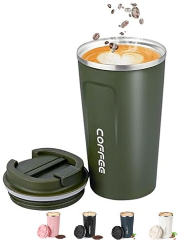 Shunshi Travel Mugs, Insulated Coffee Cup with Leakproof Lid - Reusable Coffee Cups Travel - Car Coffee Cup,Insulated Travel Mug - Keeps Your Drinks Hot or Cold(Green/510ML)