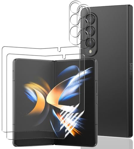 Phlleyaa Protector de Pantalla para Galaxy Fold 4,TPU Película Protectora 2 Pack + Galaxy Fold 4 Protector de Lente de Cámara 2 Pack, Sin Burbujas Fácil de Instalar para Galaxy Fold 4 Vidrio Templado