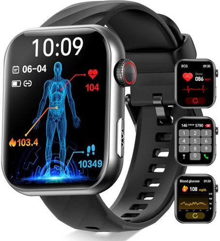 YYKY Smartwatch Herren Damen mit Telefonfunktion/Message Reminder,1,96 Smart Watch, 150+Sportmodi IP68 Wasserdicht Sportuhr, Fitnessuhr mit Puls-Schlaf-Monitor Schrittzähler, Uhr für Android iOS