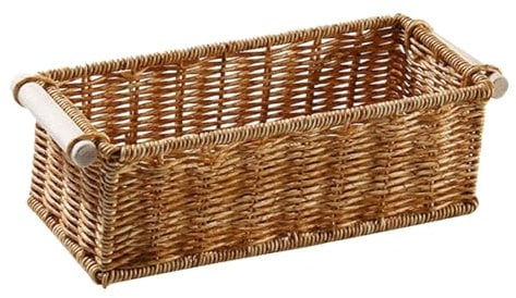 Imitation Rattan Baskets for Organizing Organizer Long Narrow Woven Baskets Rectangular for Bar Bathroom Bedroom Coffee Table, M