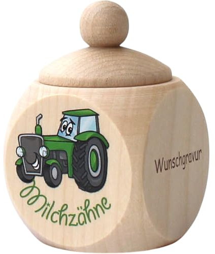 Geschenkissimo Milchzahndose Jungen Traktor aus Holz personalisierbar mit Gravur - Zahndose mit Namen, als Geschenk zum Geburtstag, zur Taufe… - individuelle Zahnbox für Milchzähne