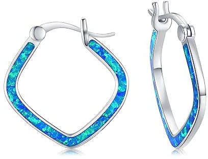 StoryEtain Opal Creolen Ohrringe 925 Sterling Silber Opal hohle quadratische Ohrringe Geometrische Opalohrringe Geburtsstein für Oktober Schmuckgeschenke für Mädchen Damen Kinder